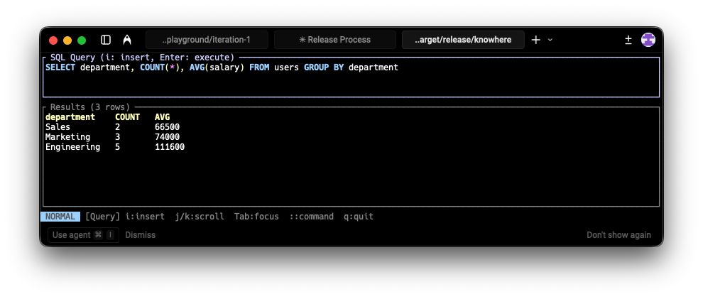 Knowhere TUI Interface